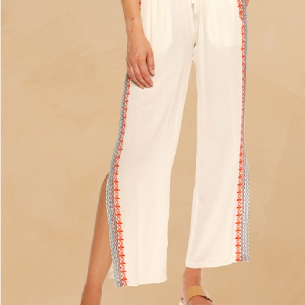 Women's White Pants with Orange and Blue Accents